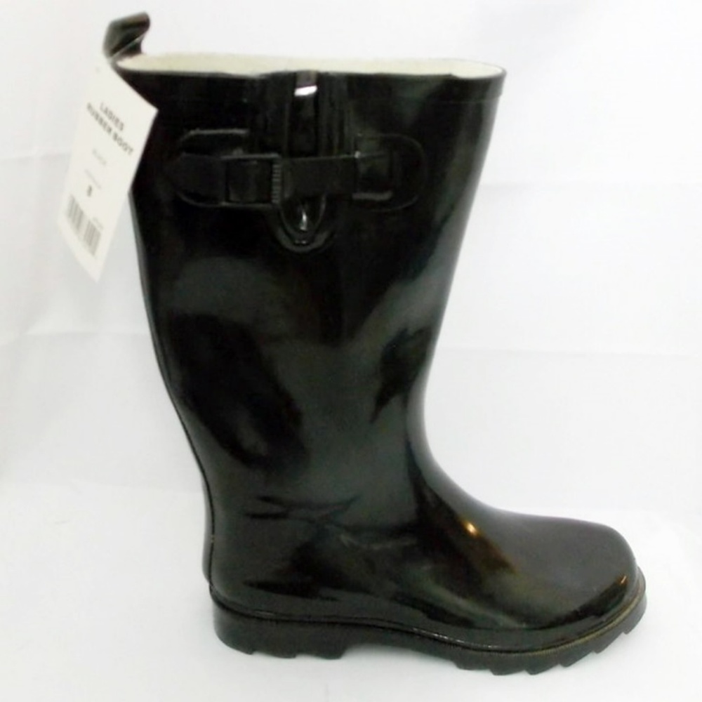 Misty Mountain Shiny Black Rubber Rain Boots